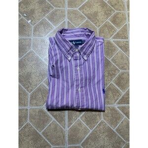 Ralph Lauren Button Down Shirt Mens 16 34/35 Purple White Stripes Classic Fit